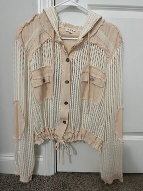 Lightweight Cream & Beige Hooded Button-Up Jacket